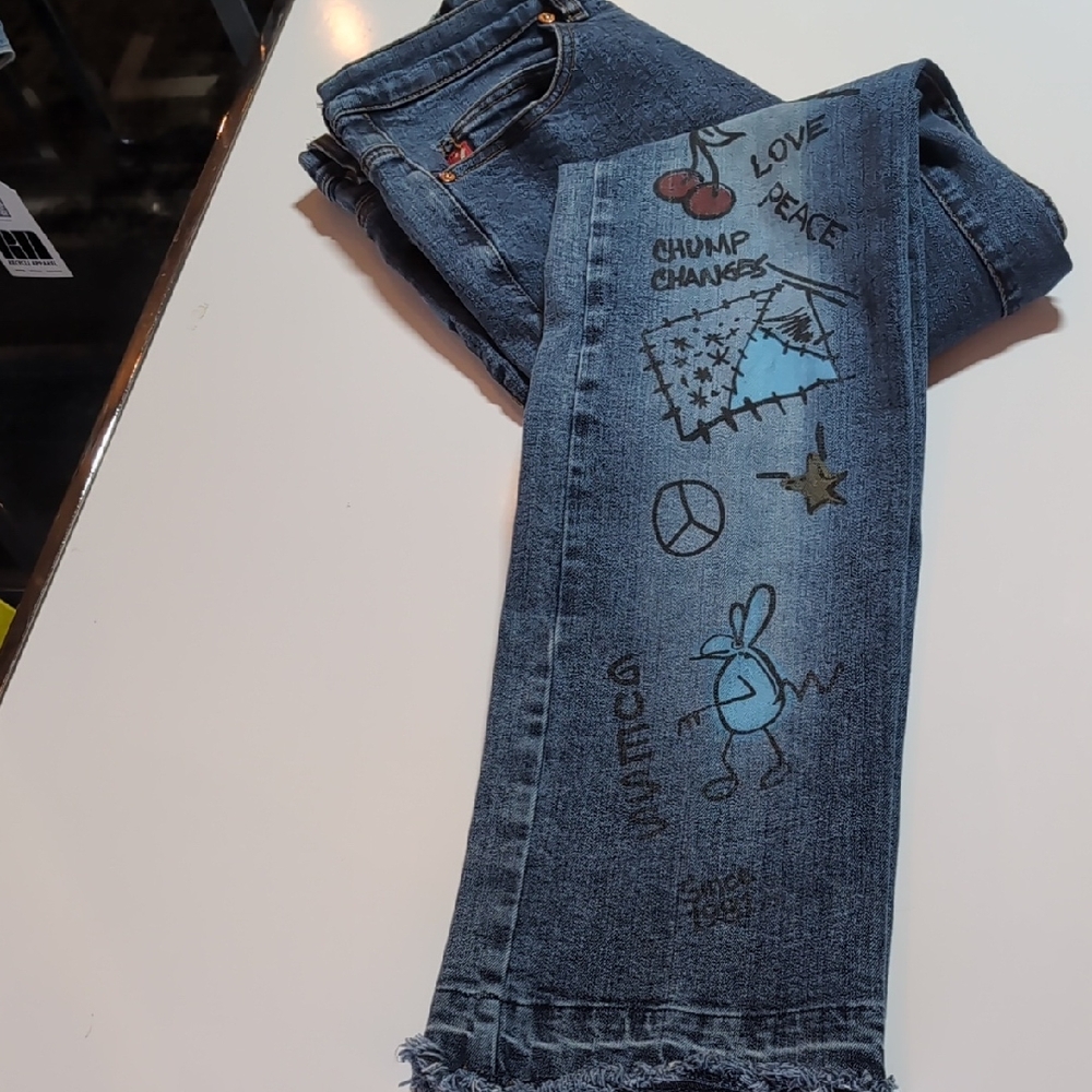 Guess Blue Ankle Jeans with Graphic Designs